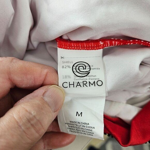 Charmo Womens High Neck Zipper Full Coverage One Piece Swimsuit Size Medium Red - Picture 11 of 11